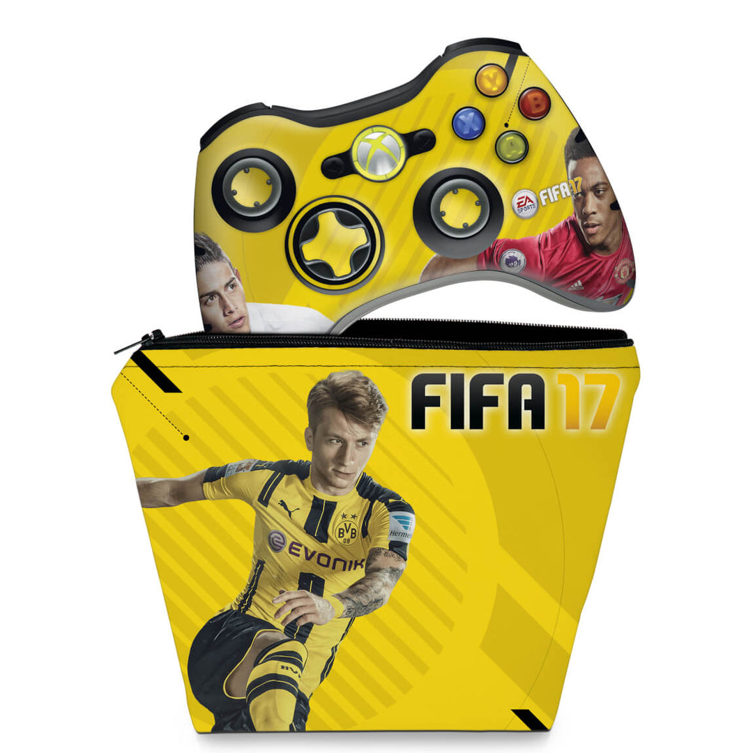 KIT Capa Case e Skin Anti-Rage Xbox 360 Controle - Fifa 17 - Pop Arte Skins