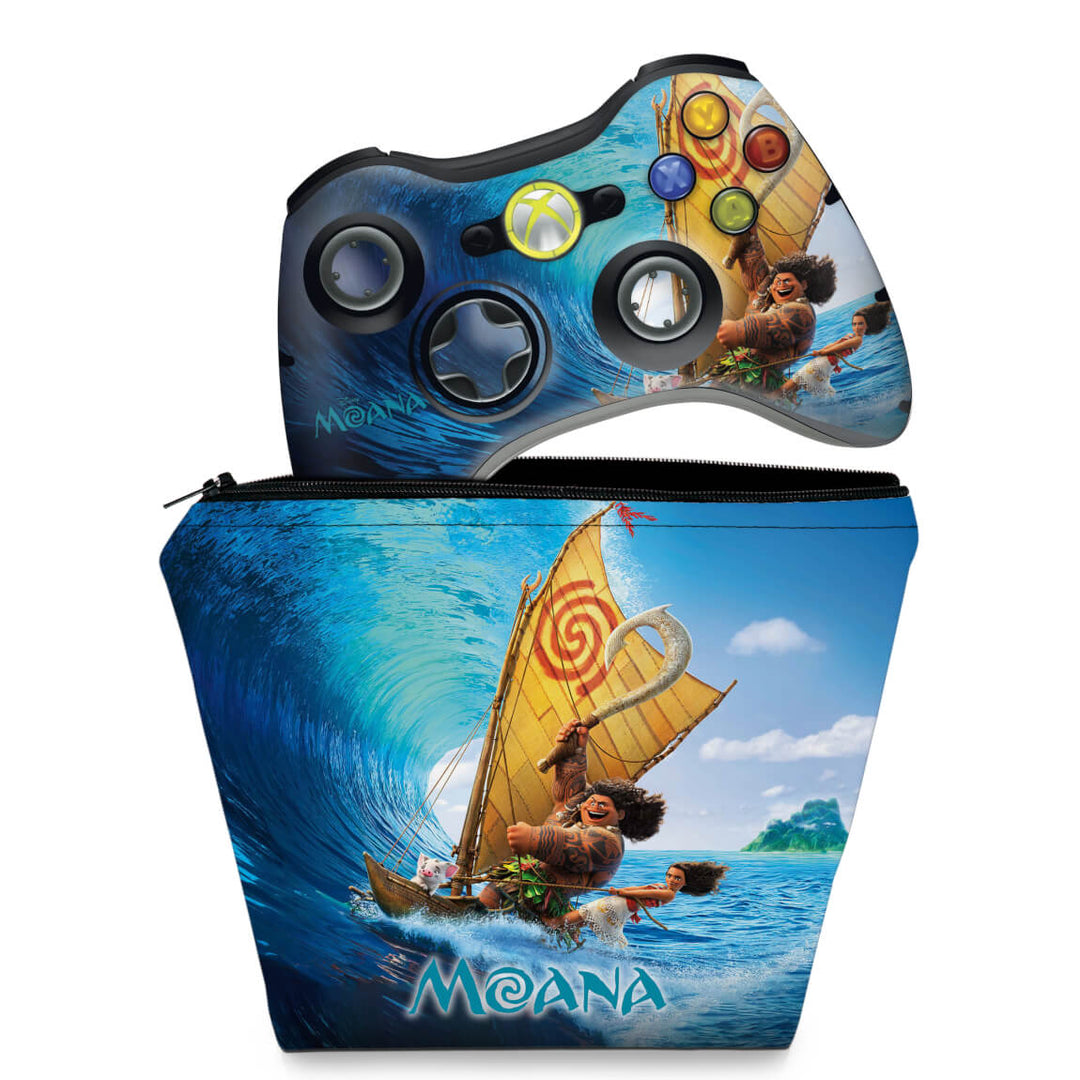 KIT Capa Case e Skin Anti-Rage Xbox 360 Controle - Moana - Pop Arte Skins