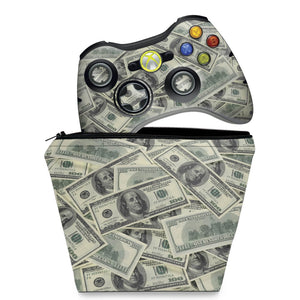 KIT Capa Case e Skin Anti-Rage Xbox 360 Controle - Dollar Money Dinheiro - Pop Arte Skins