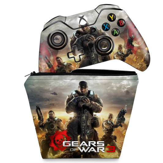 KIT Capa Case e Skin Anti-Rage Xbox One Fat Controle - Gears of War