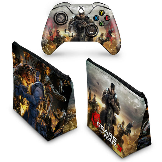 KIT Capa Case e Skin Anti-Rage Xbox One Fat Controle - Gears of War