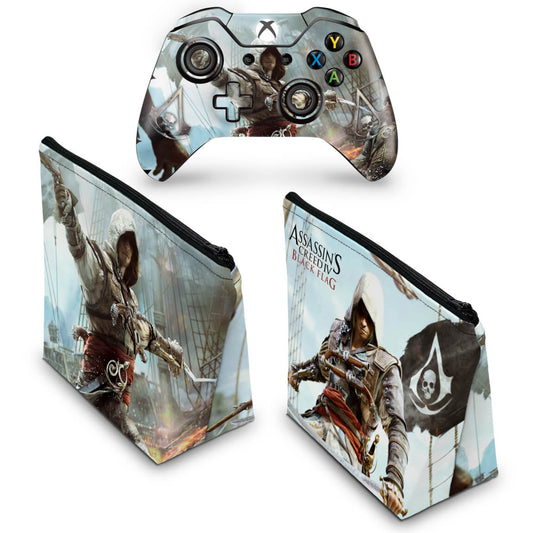 KIT Capa Case e Skin Anti-Rage Xbox One Fat Controle - Assassin's Creed Black Flag