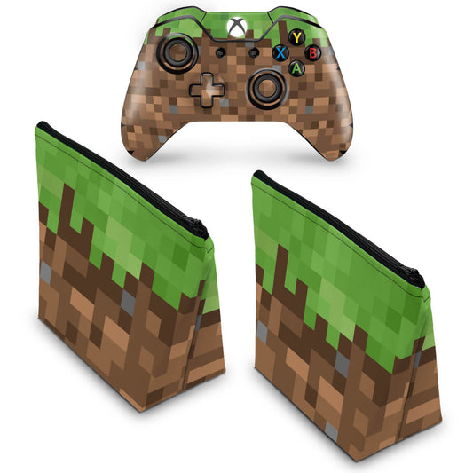 KIT Capa Case e Skin Anti-Rage Xbox One Fat Controle - Minecraft