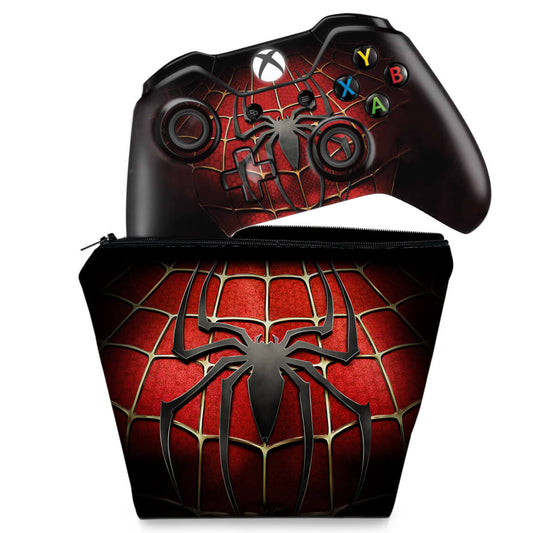 KIT Capa Case e Skin Anti-Rage Xbox One Fat Controle - Spider Man - Homem Aranha