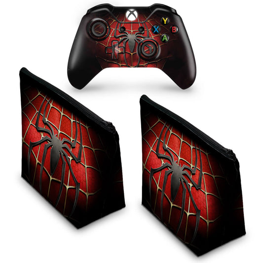 KIT Capa Case e Skin Anti-Rage Xbox One Fat Controle - Spider Man - Homem Aranha