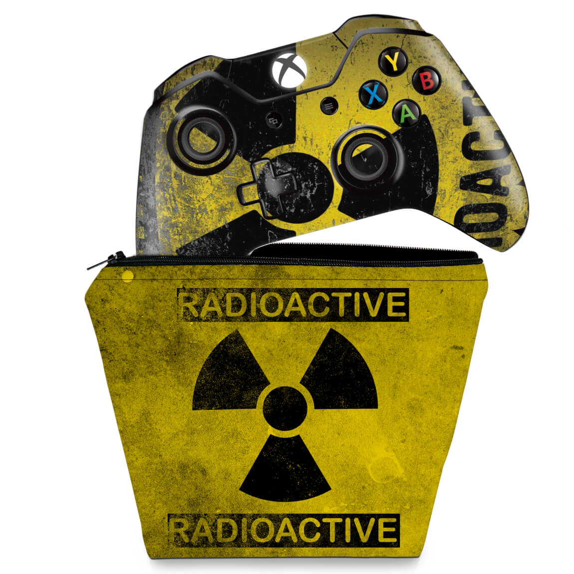 KIT Capa Case e Skin Anti-Rage Xbox One Fat Controle - Radioativo