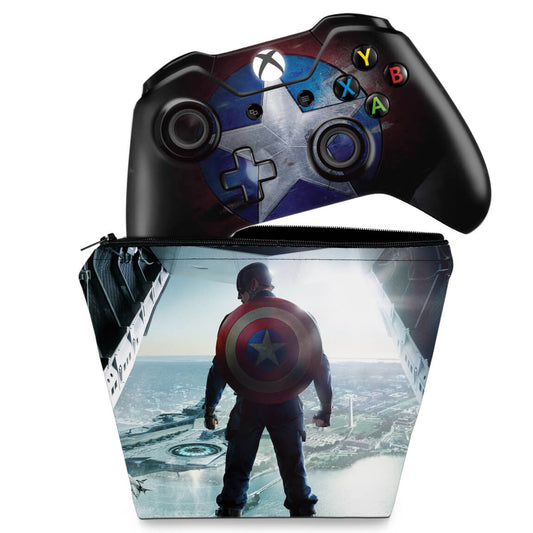KIT Capa Case e Skin Anti-Rage Xbox One Fat Controle - Capitão America