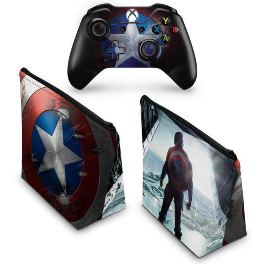KIT Capa Case e Skin Anti-Rage Xbox One Fat Controle - Capitão America
