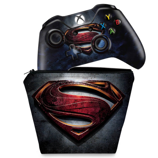 KIT Capa Case e Skin Anti-Rage Xbox One Fat Controle - Superman - Super Homem