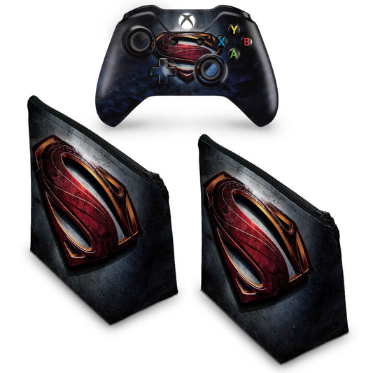 KIT Capa Case e Skin Anti-Rage Xbox One Fat Controle - Superman - Super Homem