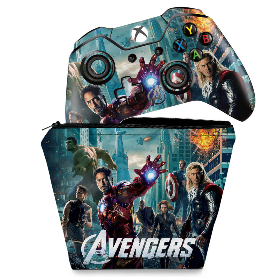 KIT Capa Case e Skin Anti-Rage Xbox One Fat Controle - The Avengers - Os Vingadores