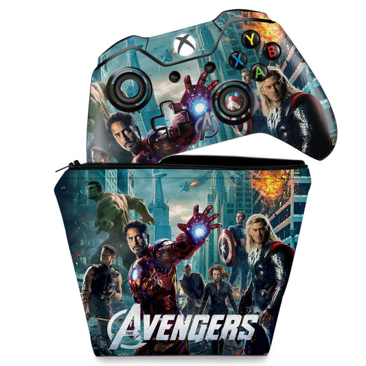KIT Capa Case e Skin Anti-Rage Xbox One Fat Controle - The Avengers - Os Vingadores