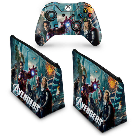 KIT Capa Case e Skin Anti-Rage Xbox One Fat Controle - The Avengers - Os Vingadores