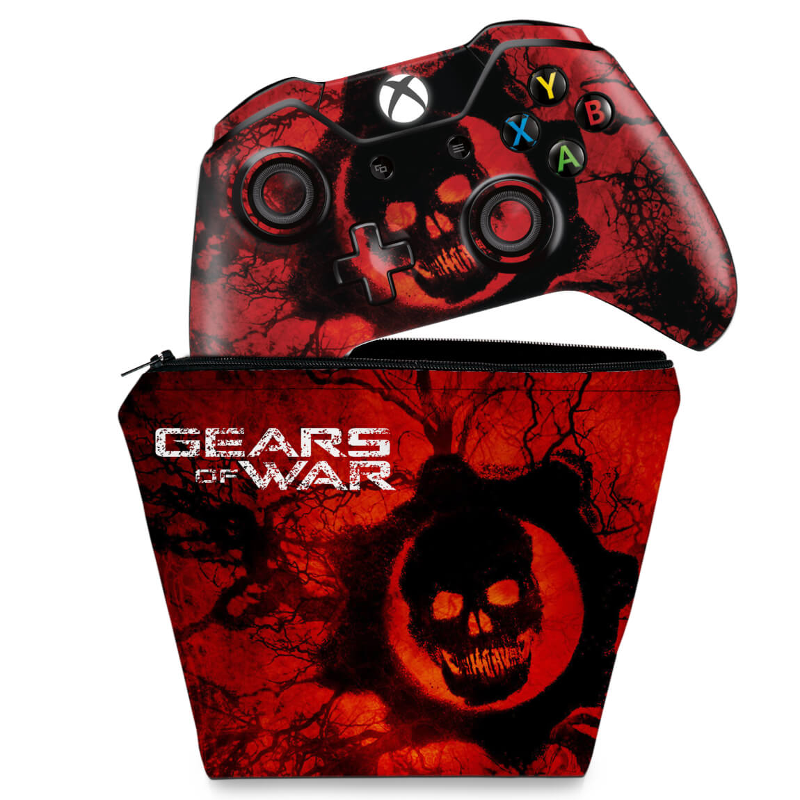 KIT Capa Case e Skin Anti-Rage Xbox One Fat Controle - Gears of War - Skull