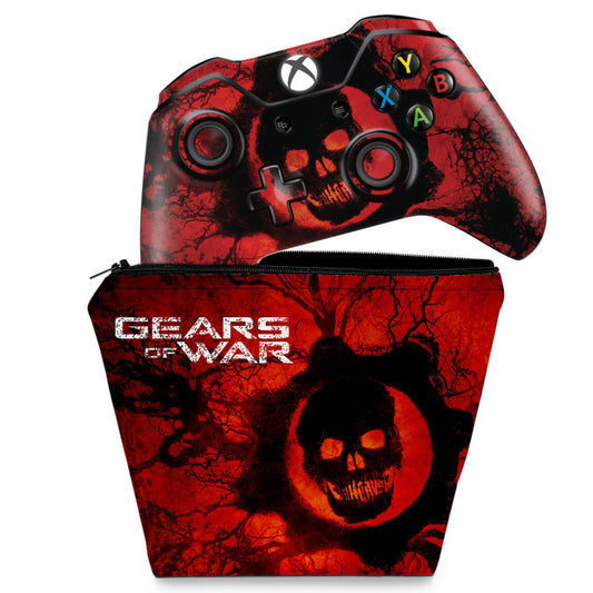 KIT Capa Case e Skin Anti-Rage Xbox One Fat Controle - Gears of War - Skull