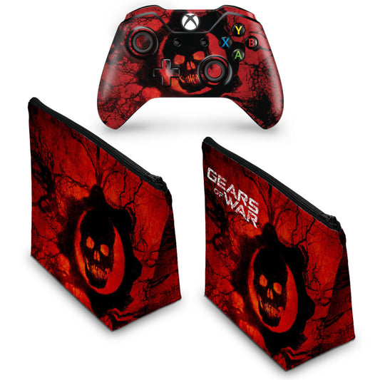 KIT Capa Case e Skin Anti-Rage Xbox One Fat Controle - Gears of War - Skull