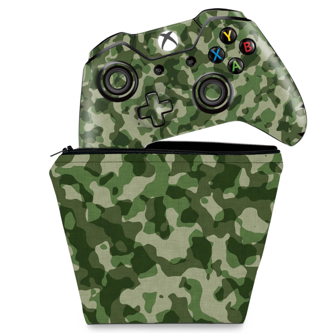 KIT Capa Case e Skin Anti-Rage Xbox One Fat Controle - Camuflado Verde