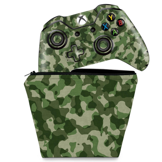KIT Capa Case e Skin Anti-Rage Xbox One Fat Controle - Camuflado Verde