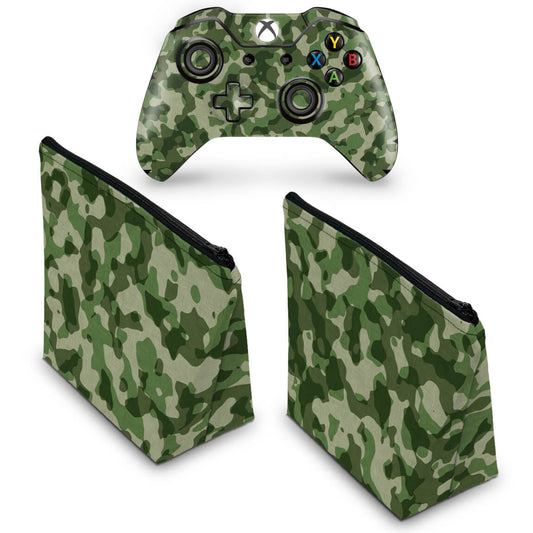 KIT Capa Case e Skin Anti-Rage Xbox One Fat Controle - Camuflado Verde