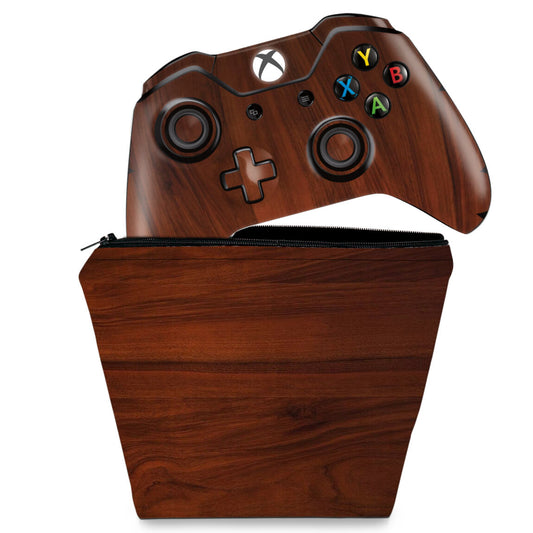KIT Capa Case e Skin Anti-Rage Xbox One Fat Controle - Madeira