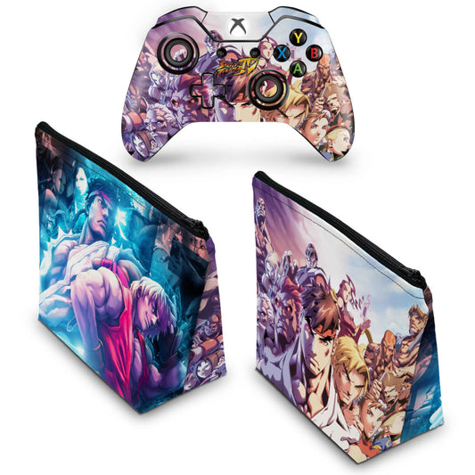 KIT Capa Case e Skin Anti-Rage Xbox One Fat Controle - Street Fighter