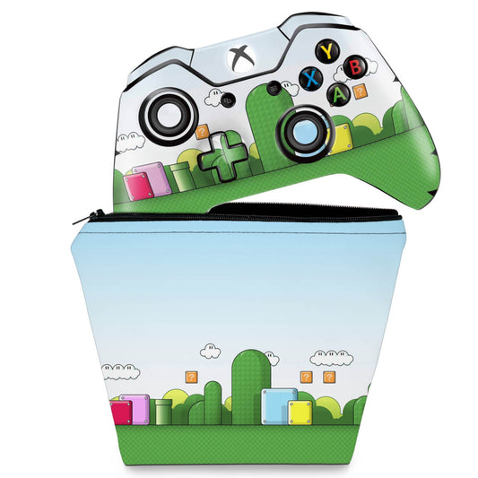 KIT Capa Case e Skin Anti-Rage Xbox One Fat Controle - Super Mario