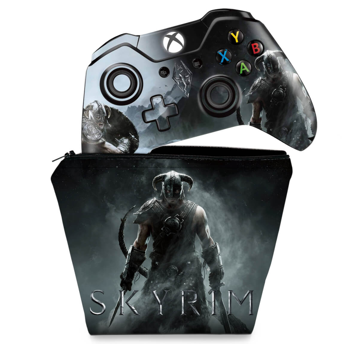 KIT Capa Case e Skin Anti-Rage Xbox One Fat Controle - Skyrim