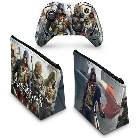 KIT Capa Case e Skin Anti-Rage Xbox One Fat Controle - Assassin's Creed Unity