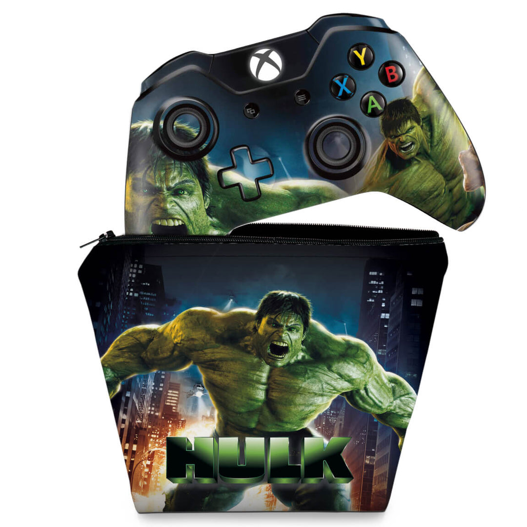 KIT Capa Case e Skin Anti-Rage Xbox One Fat Controle - Hulk
