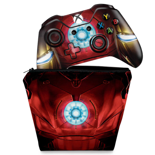 KIT Capa Case e Skin Anti-Rage Xbox One Fat Controle - Iron Man - Homem de Ferro