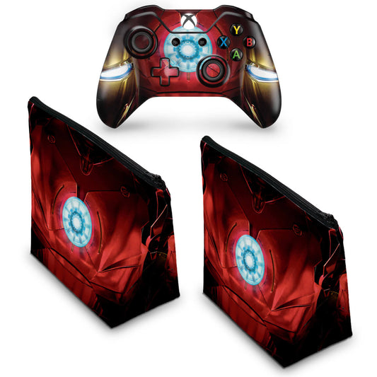 KIT Capa Case e Skin Anti-Rage Xbox One Fat Controle - Iron Man - Homem de Ferro