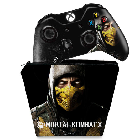 KIT Capa Case e Skin Anti-Rage Xbox One Fat Controle - Mortal Kombat X