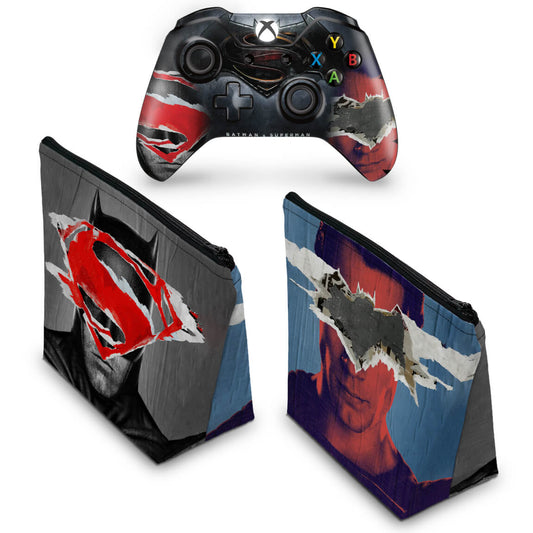 KIT Capa Case e Skin Anti-Rage Xbox One Fat Controle - Batman Vs Superman