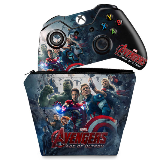 KIT Capa Case e Skin Anti-Rage Xbox One Fat Controle - Avengers - Age of Ultron