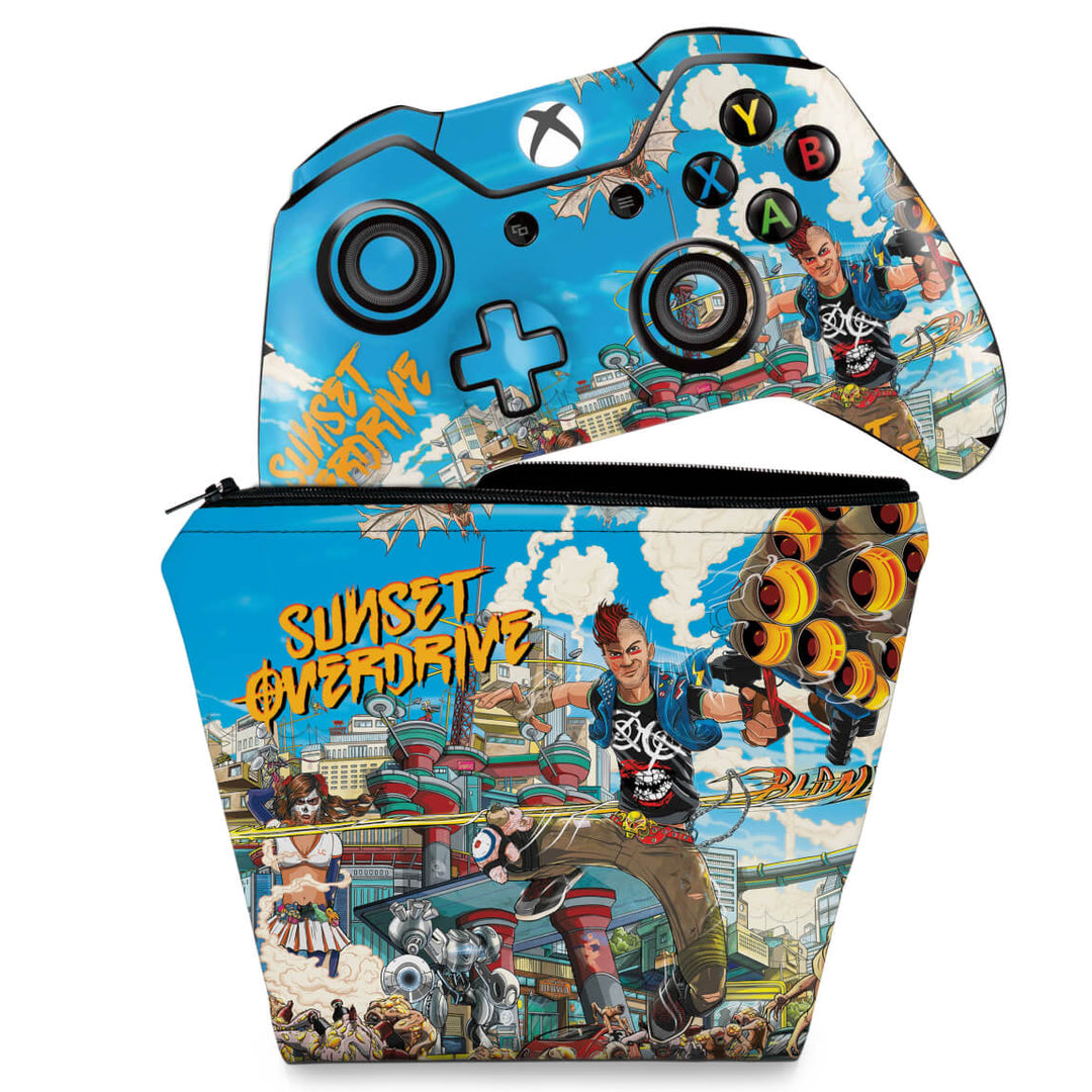 KIT Capa Case e Skin Anti-Rage Xbox One Fat Controle - Sunset Overdrive