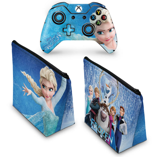 KIT Capa Case e Skin Anti-Rage Xbox One Fat Controle - Frozen