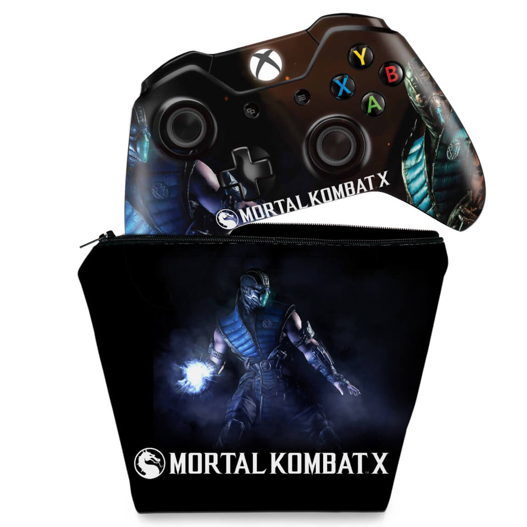 KIT Capa Case e Skin Anti-Rage Xbox One Fat Controle - Mortal Kombat X - Subzero