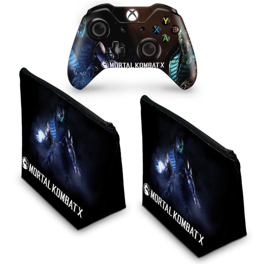 KIT Capa Case e Skin Anti-Rage Xbox One Fat Controle - Mortal Kombat X - Subzero