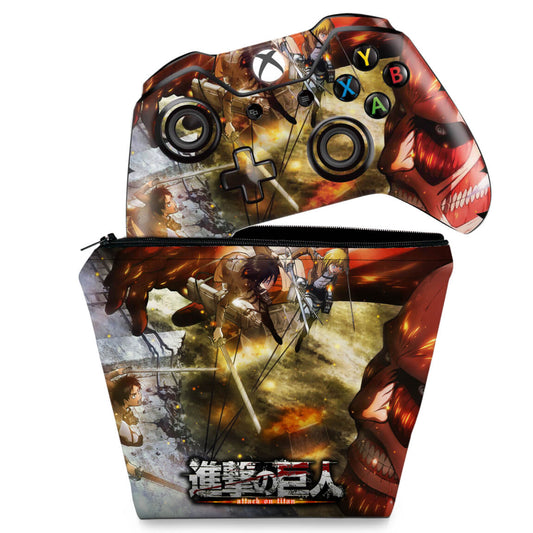 KIT Capa Case e Skin Anti-Rage Xbox One Fat Controle - Attack on Titan #A
