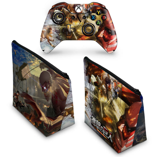 KIT Capa Case e Skin Anti-Rage Xbox One Fat Controle - Attack on Titan #A