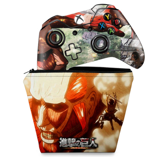 KIT Capa Case e Skin Anti-Rage Xbox One Fat Controle - Attack on Titan #B