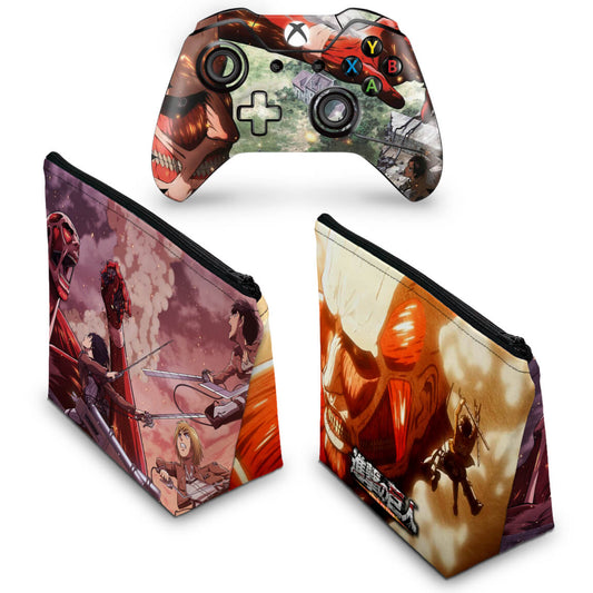 KIT Capa Case e Skin Anti-Rage Xbox One Fat Controle - Attack on Titan #B
