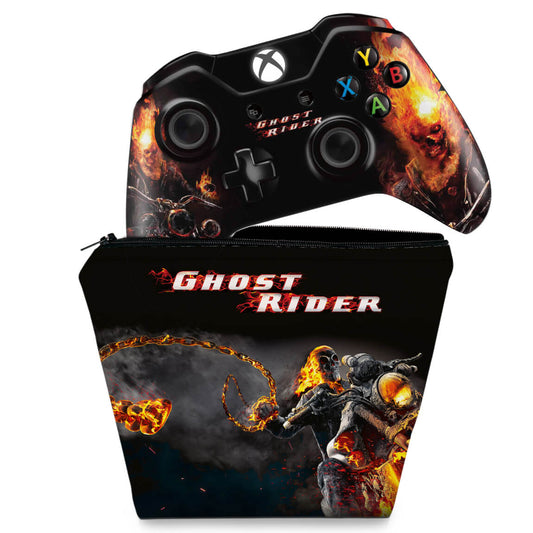 KIT Capa Case e Skin Anti-Rage Xbox One Fat Controle - Ghost Rider - Motoqueiro Fantasma #A