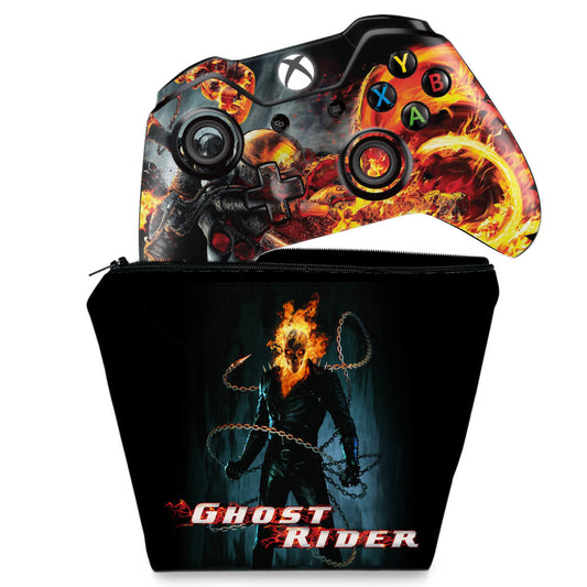 KIT Capa Case e Skin Anti-Rage Xbox One Fat Controle - Ghost Rider - Motoqueiro Fantasma #B