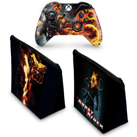 KIT Capa Case e Skin Anti-Rage Xbox One Fat Controle - Ghost Rider - Motoqueiro Fantasma #B