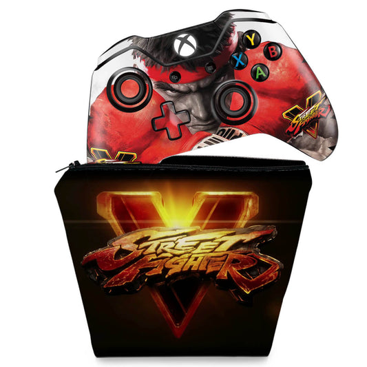 KIT Capa Case e Skin Anti-Rage Xbox One Fat Controle - Street Fighter V