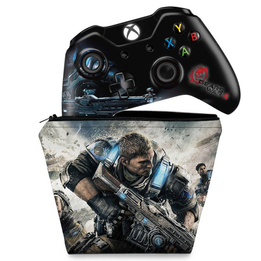 KIT Capa Case e Skin Anti-Rage Xbox One Fat Controle - Gears of War 4