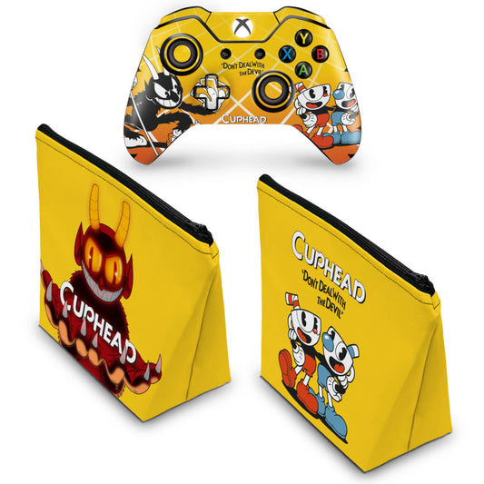 KIT Capa Case e Skin Anti-Rage Xbox One Fat Controle - Cuphead