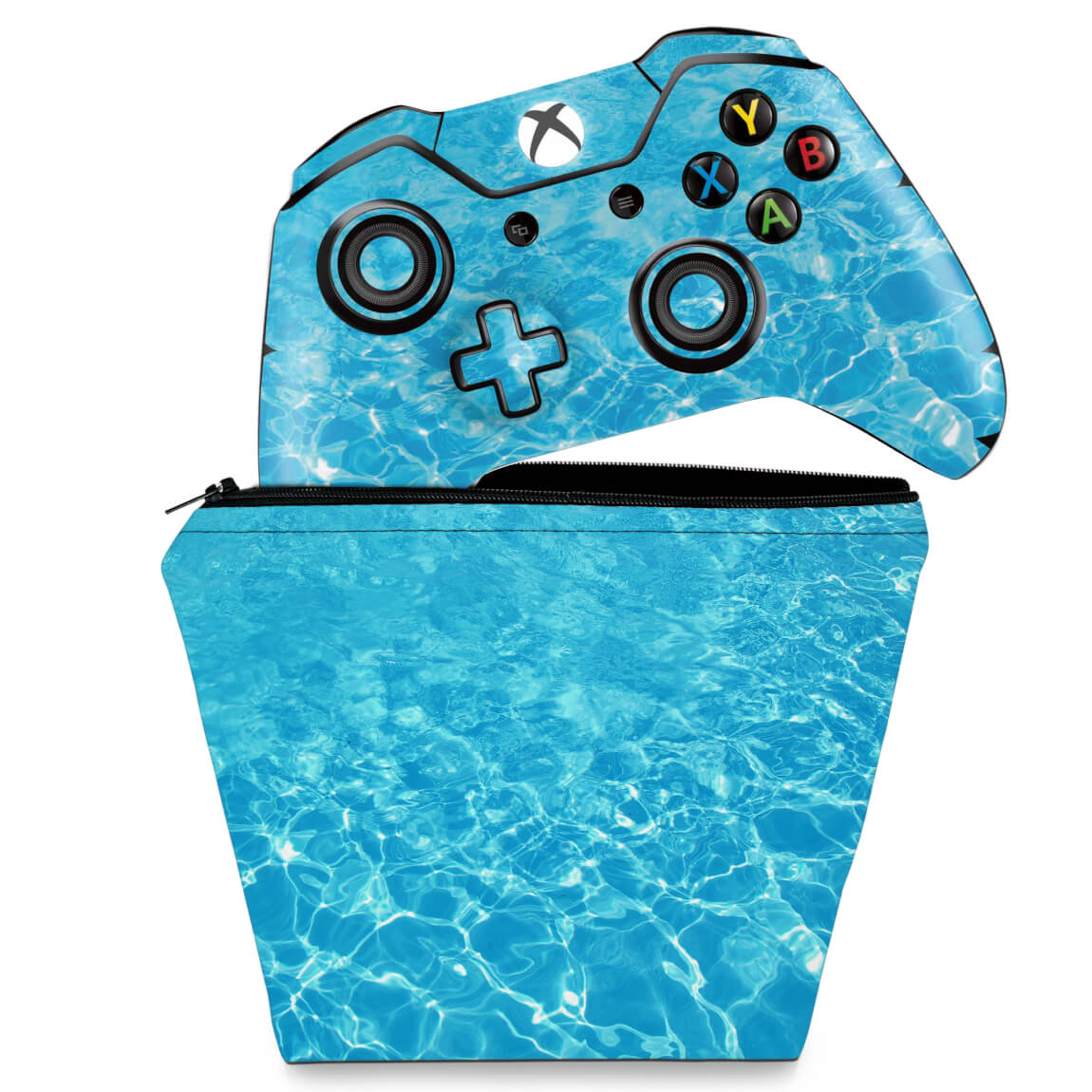 KIT Capa Case e Skin Anti-Rage Xbox One Fat Controle - Aquático Água