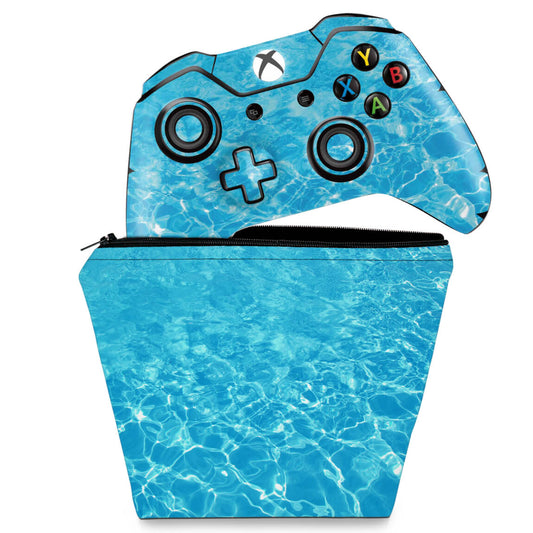 KIT Capa Case e Skin Anti-Rage Xbox One Fat Controle - Aquático Água